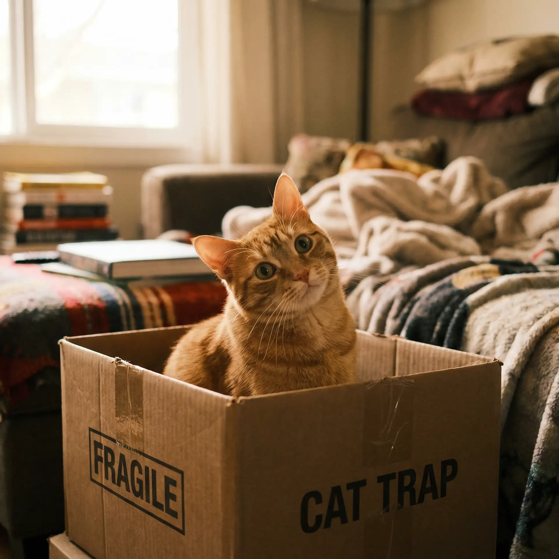 橘猫躲在纸箱里 - hsck黄色仓库
