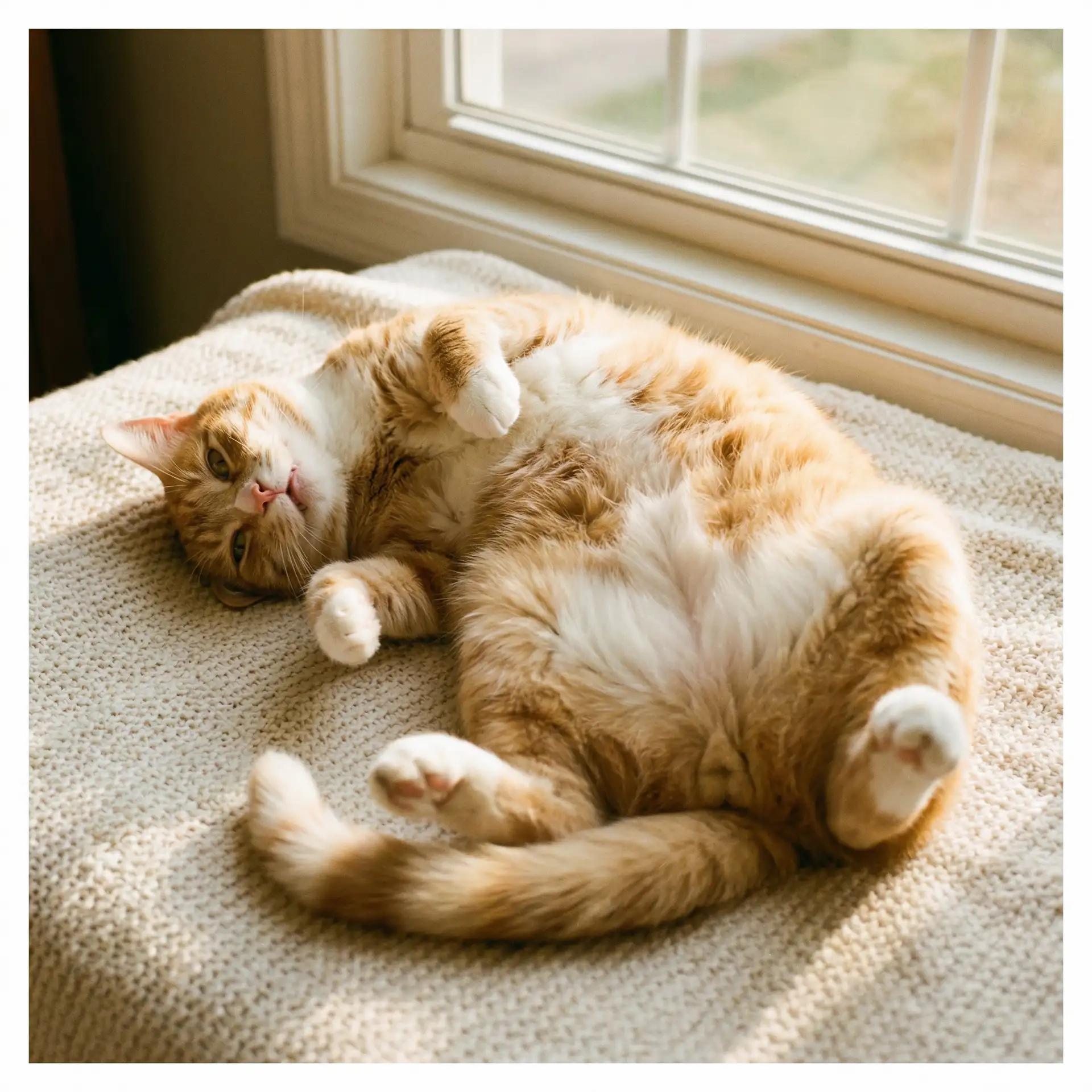 猫咪仰躺露出肚皮 - hsck黄色仓库